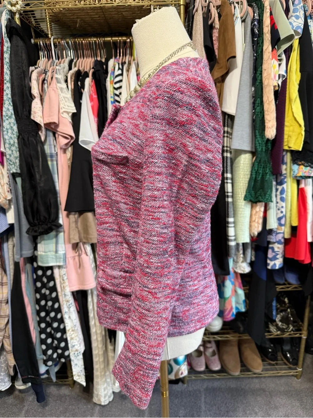 J.Crew Micro Tweed Jacket in Poppy Pink Collarless Zip Blazer Small